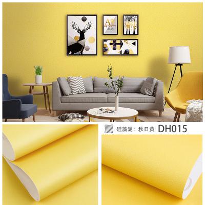 China FuDi Straw Texture Wallpaper Plain Solid Vinyl Waterproof Classic Yellow Glossy Wallpaper for sale