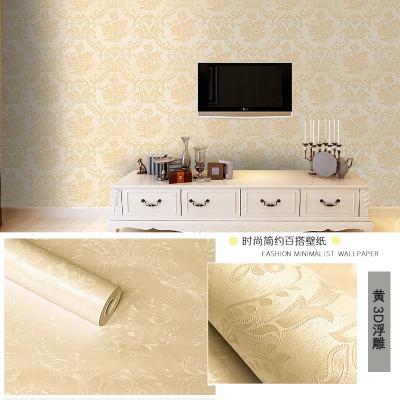 China Waterproof+ECO-Friendly FuDi A003-6 Beize 0.7*10M High End Glitter Golden Damask Wallpaper for sale