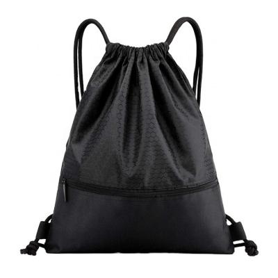 China Drawstring Daypack Pocket Outdoor Sports Men Polyester Leisure Anti-theft Promotional Waterproof Black Black Backpack for sale