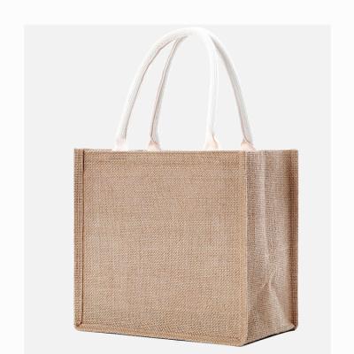 China Handled Natural Grocery Beach Bag Custom Blank Jute Burlap Tote Bags for sale