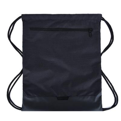 China Custom Logo Nylon Draw String Bag Waterproof 210D Polyester Webbing Backpack Waterproof Drawstring Bags Reused With Zipper Pocket for sale