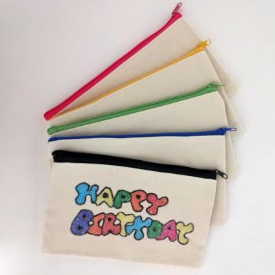 China Custom Logo Printing Canvas Zipper Pencil Fashion Natural Makeup Travel Canvas Pouch Cotton Cosmetic Packaging Bag for sale