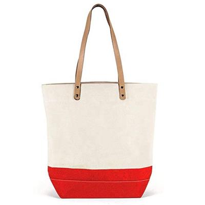 China Custom Handled Custom Design Cotton Bag Thick Simple Large Large Tote Bag Custom Design Canvas With Zipper Logo Leather for sale