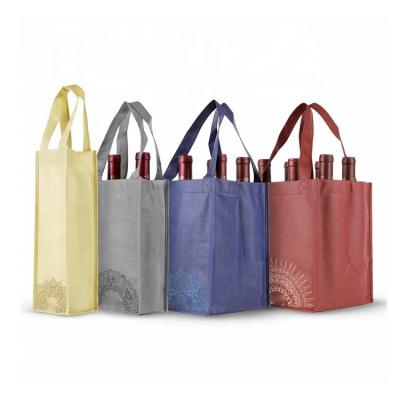 China 4 Bottles / 6 Bottles Wine Carrier Tote Bag For Wine With Custom Reusable Divided Nonwoven Logo Handled for sale