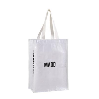 China Custom Handled Foldable Reusable Laminated Nonwoven RPET Bag Recycle RPET Shopping Tote Bag for sale