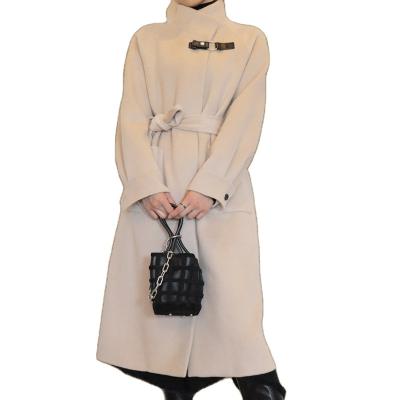 China 2021 Fashion Anti-wrinkle Wool Coat Ladies Cashmere Belt Solid Color Maxi Long Women Winter Clothes for sale