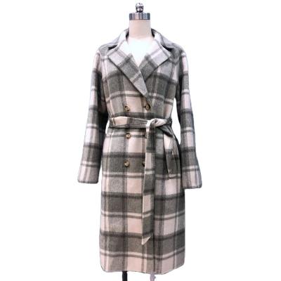 China 2021 New Arrival Manufacturer Wholesale Plaid Check Sash Design Handmade Anti-wrinkle Wool Coats Winter Clothes For Women for sale