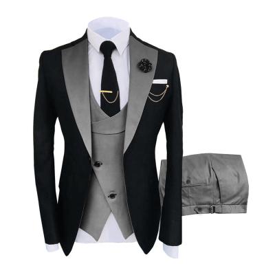 China New Hot Selling Anti-Wrinkle 3 Pieces Anti-Wrinkle Notched Gray Slim Fit Plus Size Mens Suit Homme for sale