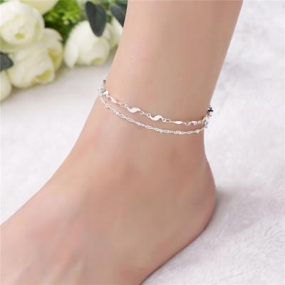 China Fashion silver jewelry punk anklet chain around the pearl water wave anklet chain Korean multilayer jewelry for sale