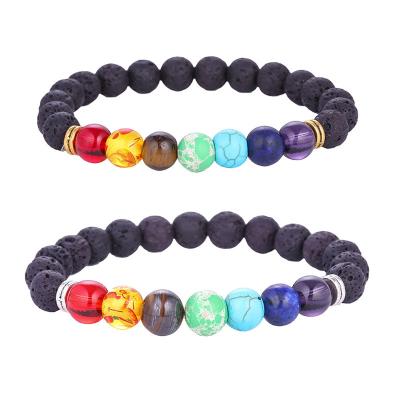 China Colorful Vintage Seven Chakra Bracelet Amazon Wish Beaded Volcanic Stone Bracelet Couple Bracelet for sale