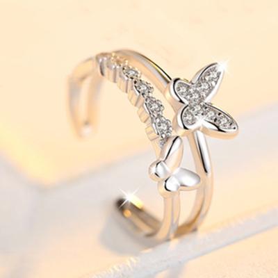 China Casual/Sporty Fashion Only Silver This Ring Simple Opening Butterfly Ring Real Love Trend Single Index Tail Ring for sale