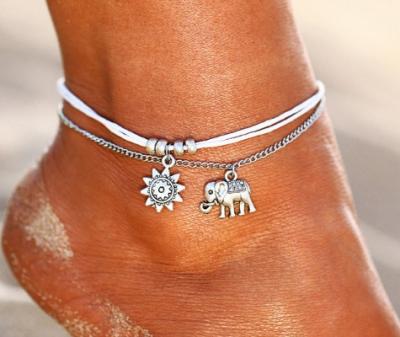 China New punk elephant Sun three layers of vintage fashion women's anklet chain jewelry for sale