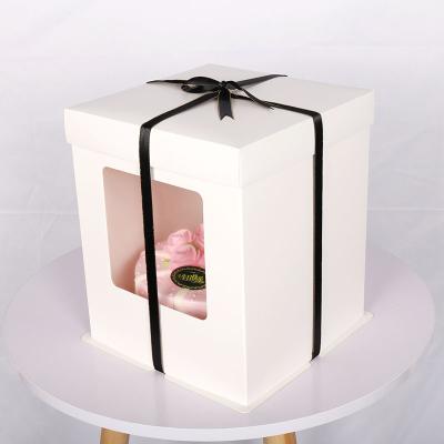 China Recycled Baking Packaging Box Birthday Cake Window Cake Box Materials Double Transparent Cardboard Box for sale