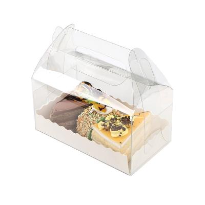 China Transparent Portable Swiss Towel Roll Cake Roll Materials Recycled Clear Mousse Cake Dessert Pastry Box With Inner Tray for sale