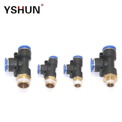 China YSHUN Factory PD Male Stroke Tee 8mm One Air PU PA Hose Flattening Tube Pneumatic Hose Fitting Connect for sale