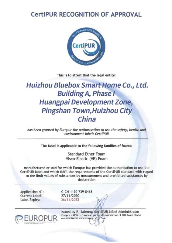 CertiPUR - Huizhou Bluebox Smart Home Co., Ltd.