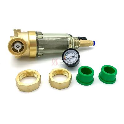 China Household Household Water Filter Manual Brush Cleaning Filtration With Water Pressure Gauge Pre Filter for sale