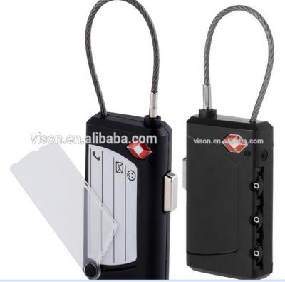 China Metal 3 Dial TSA Combination Cable Padlock With ID Tag Luggage for sale