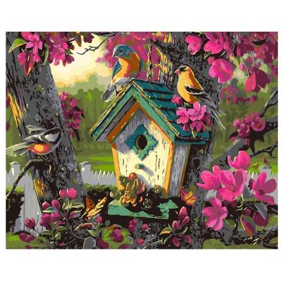 China DIY CLASSIC High Quality Canvas 40*50cm With 3*8 Paint Boxes Each 2ml Digital Bird House Paint By Number for sale