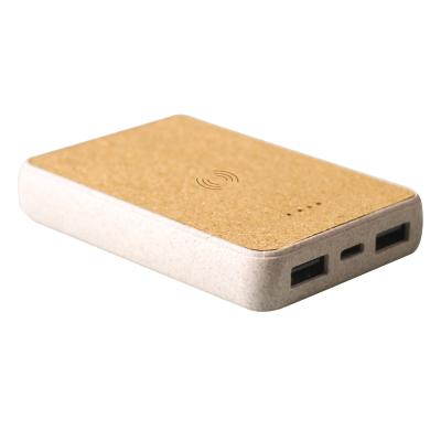 China OEM New 2022 Custom Charger Cork Wood &Wheat Wireless Charging Straw Power Bank 5000mah Wireless Fast Power Bank Charger For Mobile Phone for sale