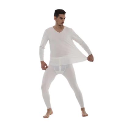 China Men's V-neck Collar Cotton Long Johns Shirts Thermal Popular Modal Easy Cut Comfortable Underwear Set White for sale