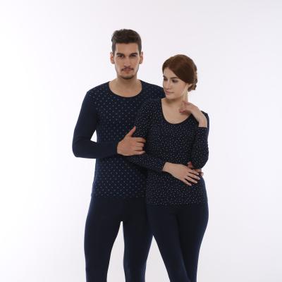 China Thermal Men Printing Spots Modal Long Sleeve Shirt Thermal Underwear Set Black for sale