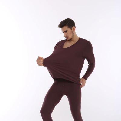 China Autumn Winter Men Long Sleeve V-ncek Shirts Thermal Modal Breathable Plus Size Thermal Underwear Set Coffee for sale