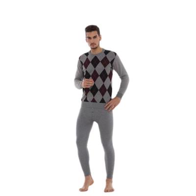 China Scotland Men's Long Johns QUICK DRY Warm Shirts Comfortable Plaid Underwear Set Gray for sale