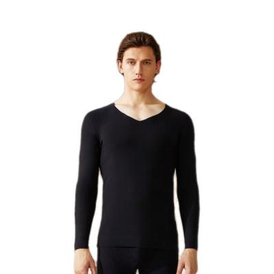 China New Trend Black Cation Thermal Warming Comfortable Elastic Double Faced V Velvet Fit--Neck Thermal Underwear For Men for sale