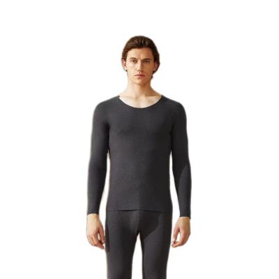 China Popular Thermal Double Faced Dark Gray Faced Velvet Cozy Elastic Cation Heating Fitted O-Neck Thermal Underwear Set For Men for sale