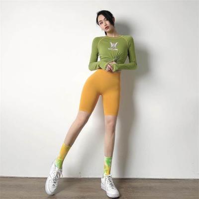 China New Arrivals Women Anti-Wrinkle Yoga Leggings Tight Sportswear Gym Comfy Bottom Yellow for sale