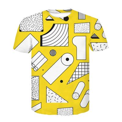 China Other AliExpress New Frontier Men's Abstract Yellow Digital Pattern Printing Geometric Figure Women's Short Sleeve T-shirt for sale