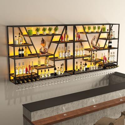 China Stocked Wine Rack Wall Mounted Handmade Metal & Wood Wine Counter Top Rack Wine Storage Shelf for sale