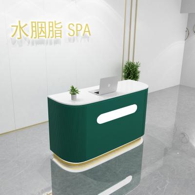 China Convertible Reception Desk Wood For Nail Salon 2022 Gold Nail Salon Reception Desk With Led Light for sale