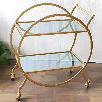 China Modern Gold Contemporary Round Drinks Salon Acrylic Yellow Metal Glass Coffee Kitchen Serving Trolley Bar Cart Kitchen Cart Trolley for sale