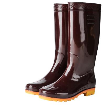 China Cheap Custom Logo Shoe Pvc dark brown without lining Glitter Rubber Waterproof for Men Rain Boots for sale