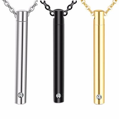 China Gold Romantic High Quality Keepsake Stainless Steel Necklaces Cylinder Cremation Urn Pendant Necklace For Ashes Keepsake Jewelry for sale