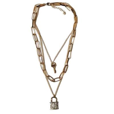 China European and American European and American border decoration pendant geometric fashion main article chain jewelry lock multilayer necklace for sale