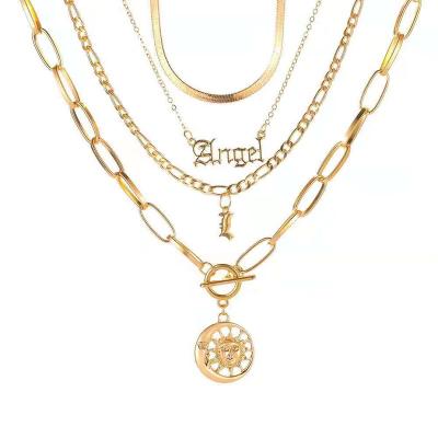 China European and American border hot-selling jewelry in Europe and America, classic personality, letter angel moon sun pendant multilayer necklace for sale