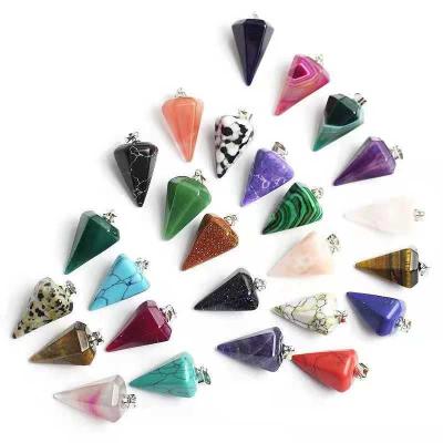 China Amazon ebay Vintage Natural Crystal Hexagon Column Cone Pendulum Section Natural Stone Pendant Hexagonal Pendant Necklace for sale