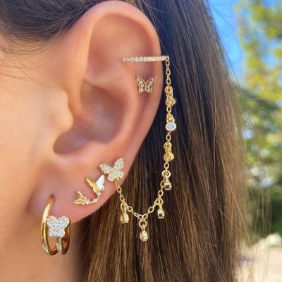 China TRENDY Hot Selling Ear Cuts Circle Stud Earrings Tassel Rhinestone Butterfly Women Women Trendy Earrings Sets for sale