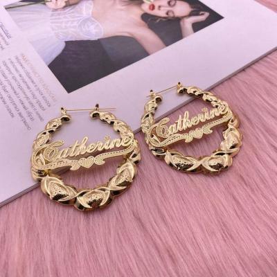 China Fashionable High Quality Diy Gold Plated Name Custom Women Bamboo Circle Earrings XOXO FASHION Wholesale for sale