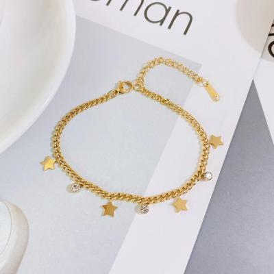 China Hot Selling Fashion Stainless Steel 18K Gold Plated Simple Star Zircon Ladies Bracelet Jewelry for sale