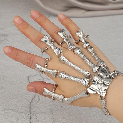 China Halloween Hand Skull Skeleton Gold Alloy Silver Plated Bangle Bracelet Elasticity Bracelet For Women Men for sale