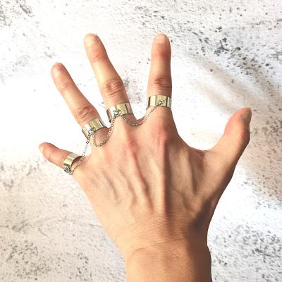 China Custom High Quality Punk Punk Thin Chain Linked Silver Open Adjustable Rings For Women Mens for sale