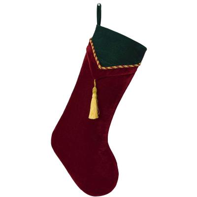 China Christamas Decoration New Arrival Set 2 Pcs Velvet Christmas Stocking With Tassel Decoration Socks Christmas Stocking for sale