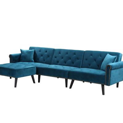 China Newest Extended Modular Sofa Set Blue Velvet 4 Seat Sofa With Bed For Family Multi Purpose DIY Home Furniture Sofa Max for sale