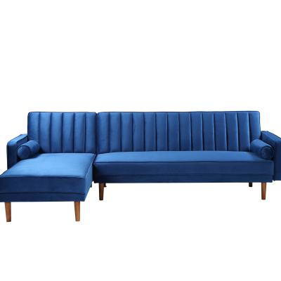 China Other family maximum use corner sofa with bed blue velvet luxury sofa bed with armrest hot selling futon with pillows for living room for sale