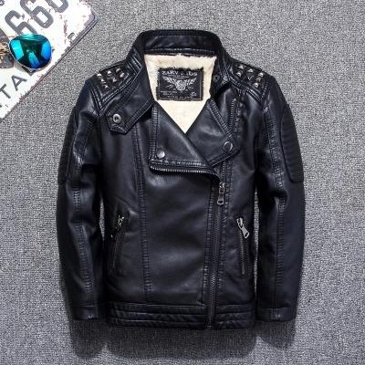 China Viable PU Leather Jacket Korean Style Jacket Coat Thick Boy Children Coat for sale