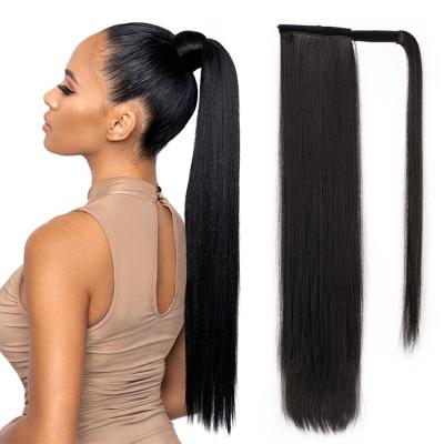 China Sturdy U-tip Hair Clip In Ponytail Extension Wrap Around Straight Hair Color 1B Black 22 Inch Synthetic Wig-Natural for sale